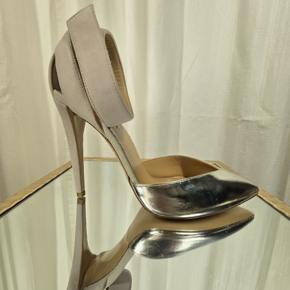 Emporio Armani Metallic Silver Leather Heels - Picture 2 of 15